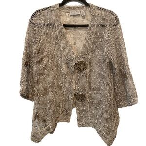 Nina Leonard Coconut Button 3-4 Sleeve Knit Bolero Cardigan Topper Natural S New